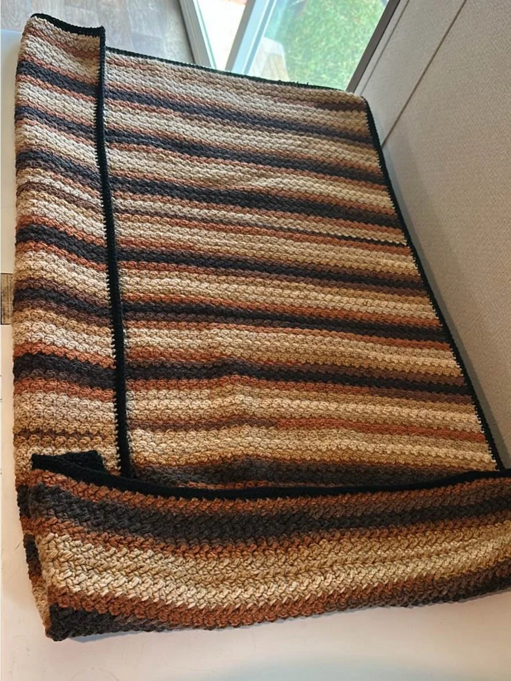 Handmade Striped Crochet Throw - Brown & Cream